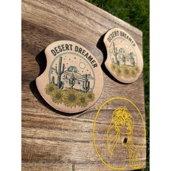 Desert Dreamer Cactus & Sunflower Car Coasters 2 Pack | Car Accessories - Picture 5 of 9